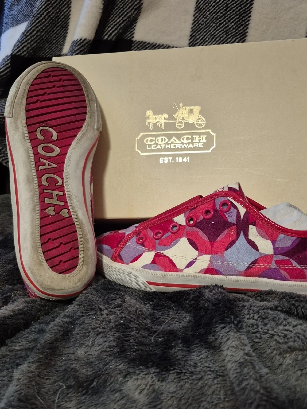 Coach Poppy Valentine  Pink & Purple Patterned Canvas Slip-On Sneakers